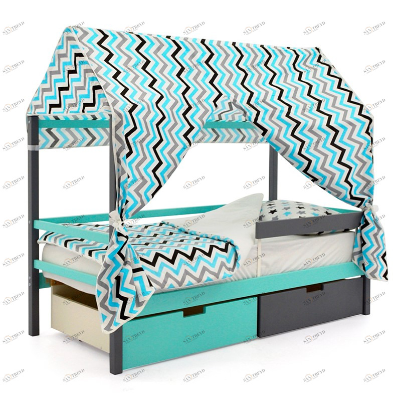 Крыша для кровати-домика текстильная Svogen зигзаги, графит, бирюза, серый БЕЛЬМАРКО  00-3833089 Голубой Santreyd 