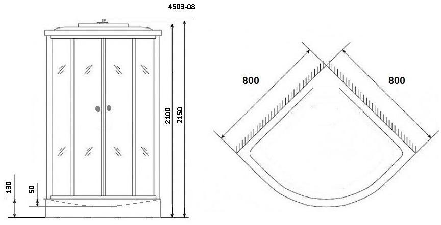 Душевая кабина NG- 4503-08BLACK (800х800х2150) низкий поддон(13см) стекло МОЗАИКА Niagara ECO - Вид №2