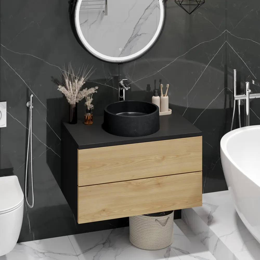 Раковина Round накладная 36x36 см цвет черный матовый Santreyd STLM-2084408 - Вид №3