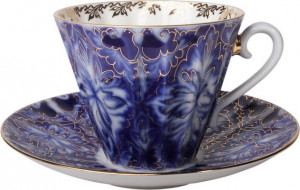 82207 Императорский фарфоровый завод Чашка чайная с блюдцем "Тетерева" "Лучистая" Фарфор твердый