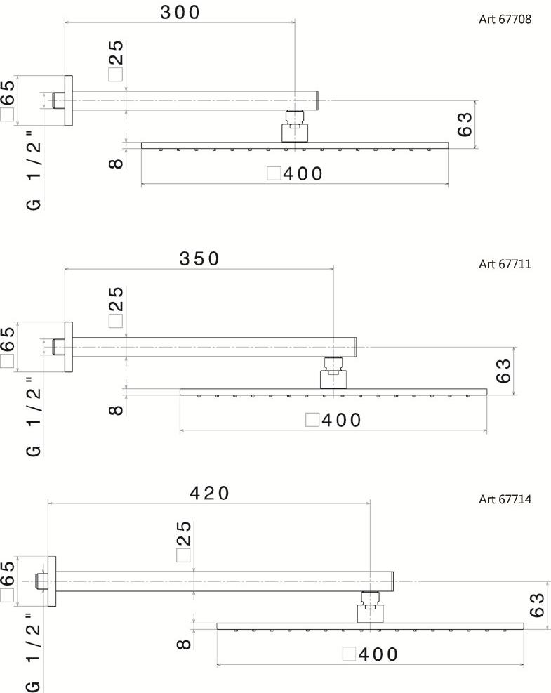 newform Настенная лейка душа с держателем Head showers 67708 - Вид №1