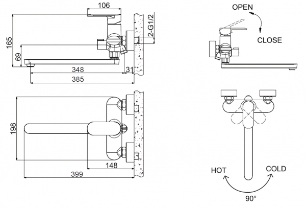 Смеситель для ванны излив 300 мм БЕЗ аксессуаров OPAL F6125183CP-02L-RUS bravat - Вид №1