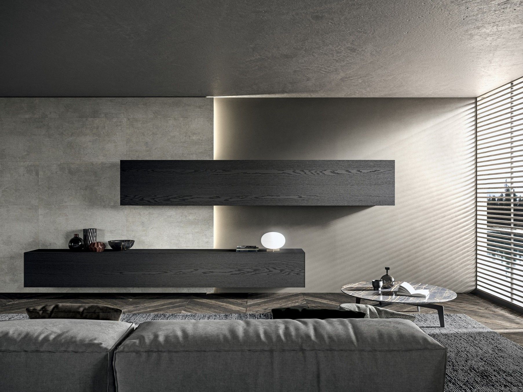 Оборудованная стена из шпона со встроенным освещением MODULNOVA Blade ARCH-00114846