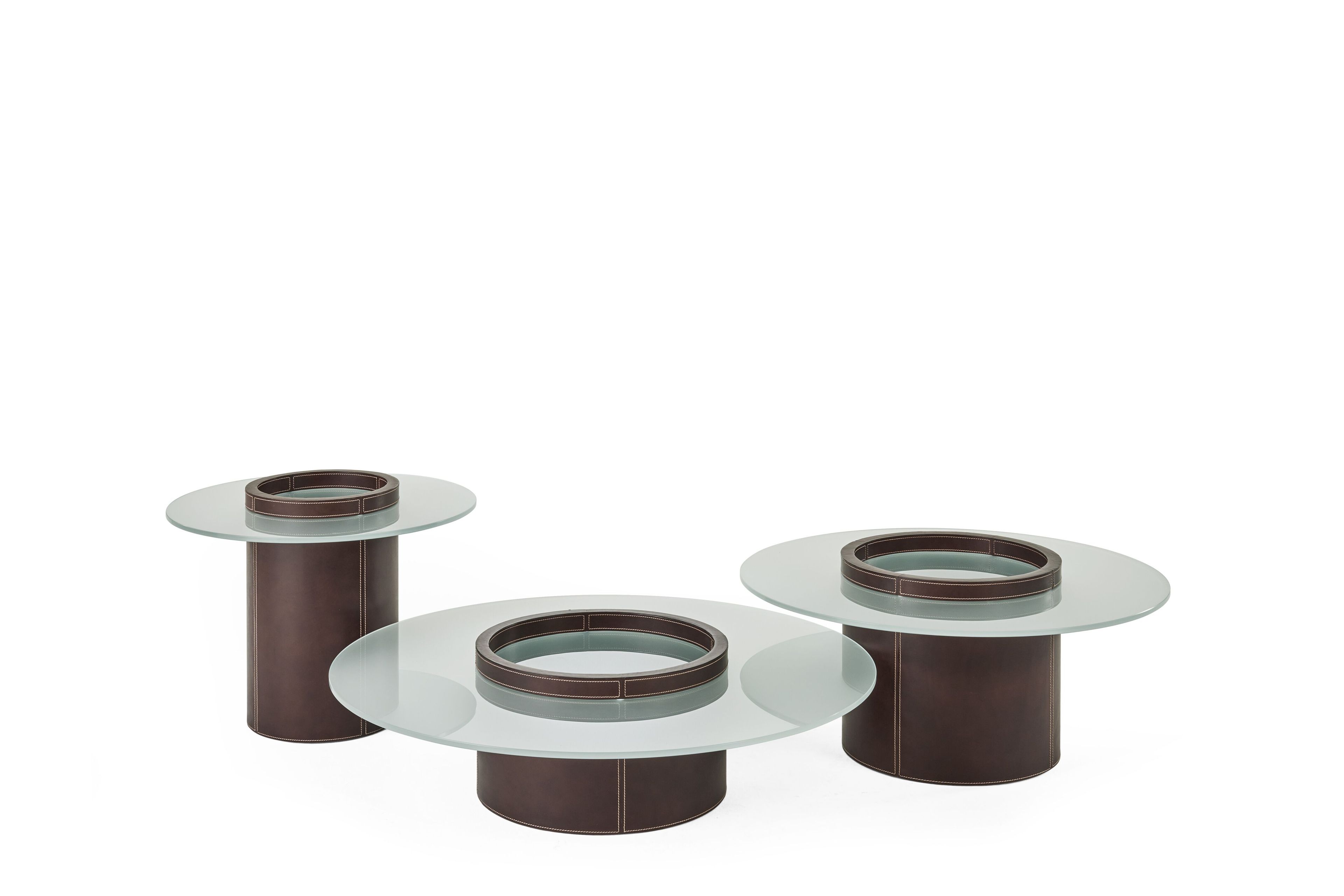 Низкий круглый журнальный столик из кожи и матового стекла Gianfranco Ferré Home HAVNEN ARCH-00019359 - Вид №1