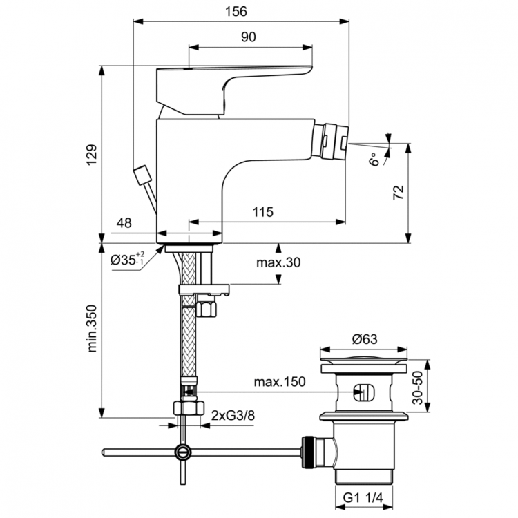 BC498AA Смеситель для биде CERAFINE MODEL O Ideal Standard CERAFINE O - Вид №6