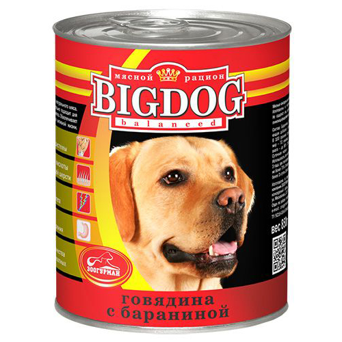 ПР0049096 Корм для собак Big Dog Говядина с бараниной банка 850г ЗООГУРМАН 