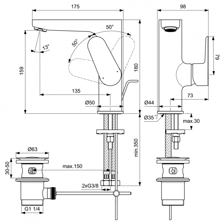 BC703XG Смеситель для раковины Ideal Standard CERAFINE O - Вид №5