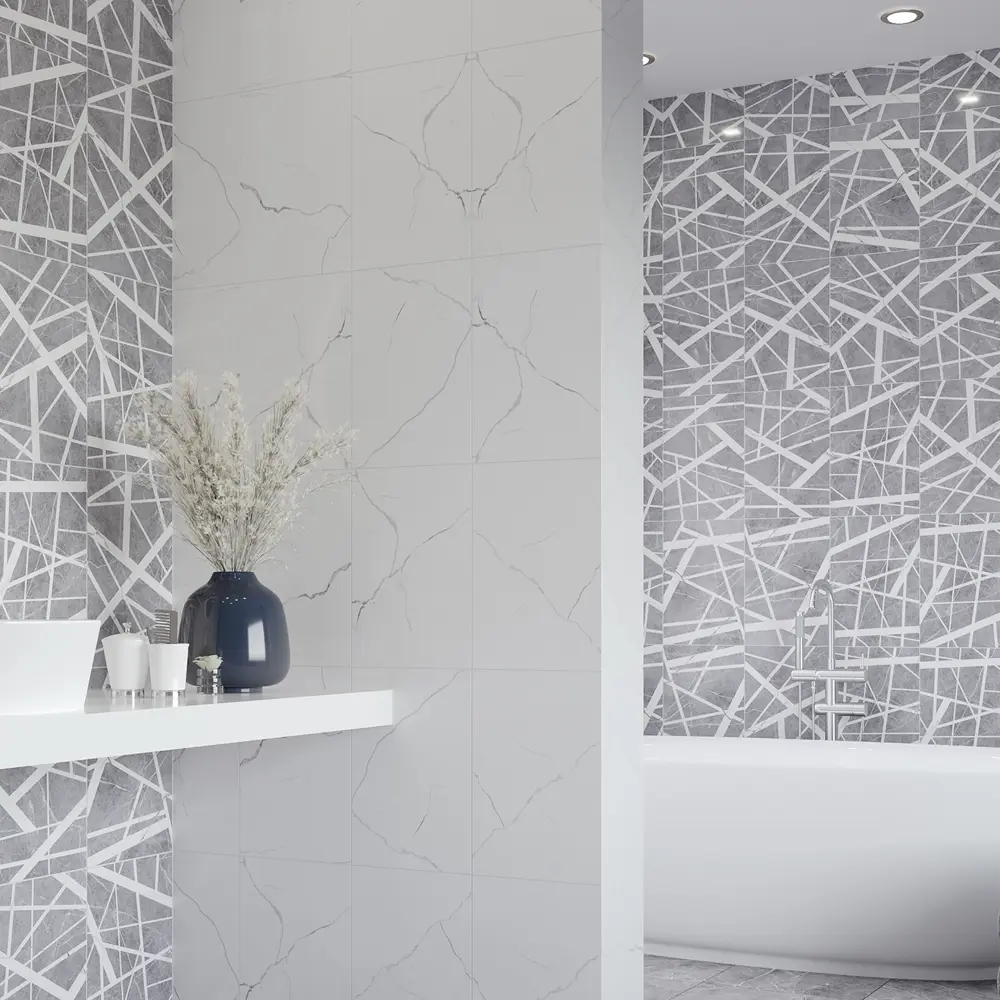 Керамин Эйра: Настенная плитка серо-белая глянцевая 27.5×40 см 85539467 STLM-0063706