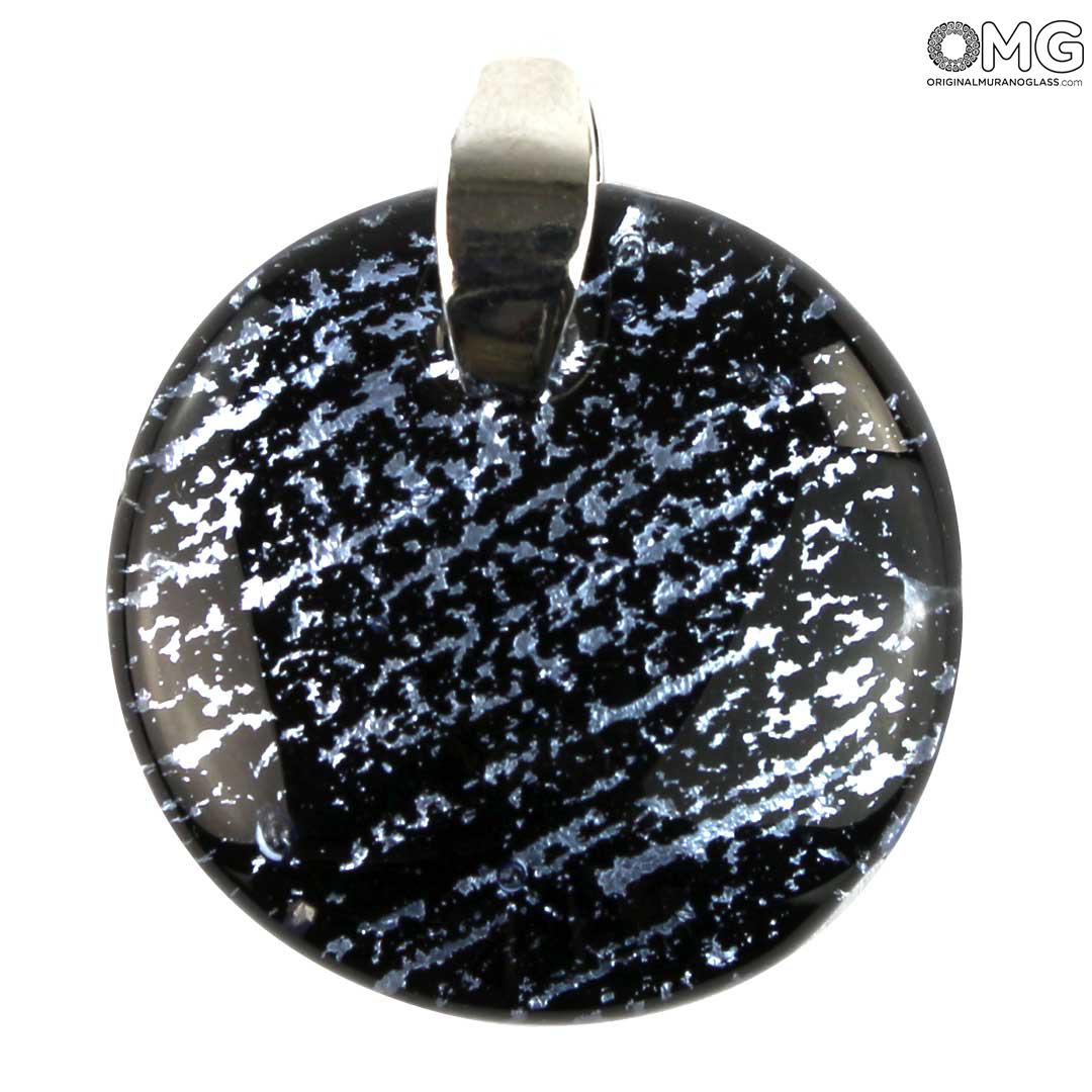 4008 ORIGINALMURANOGLASS Круглая чёрно-голубая подвеска - муранское стекло OMG 5 см  - Вид №1