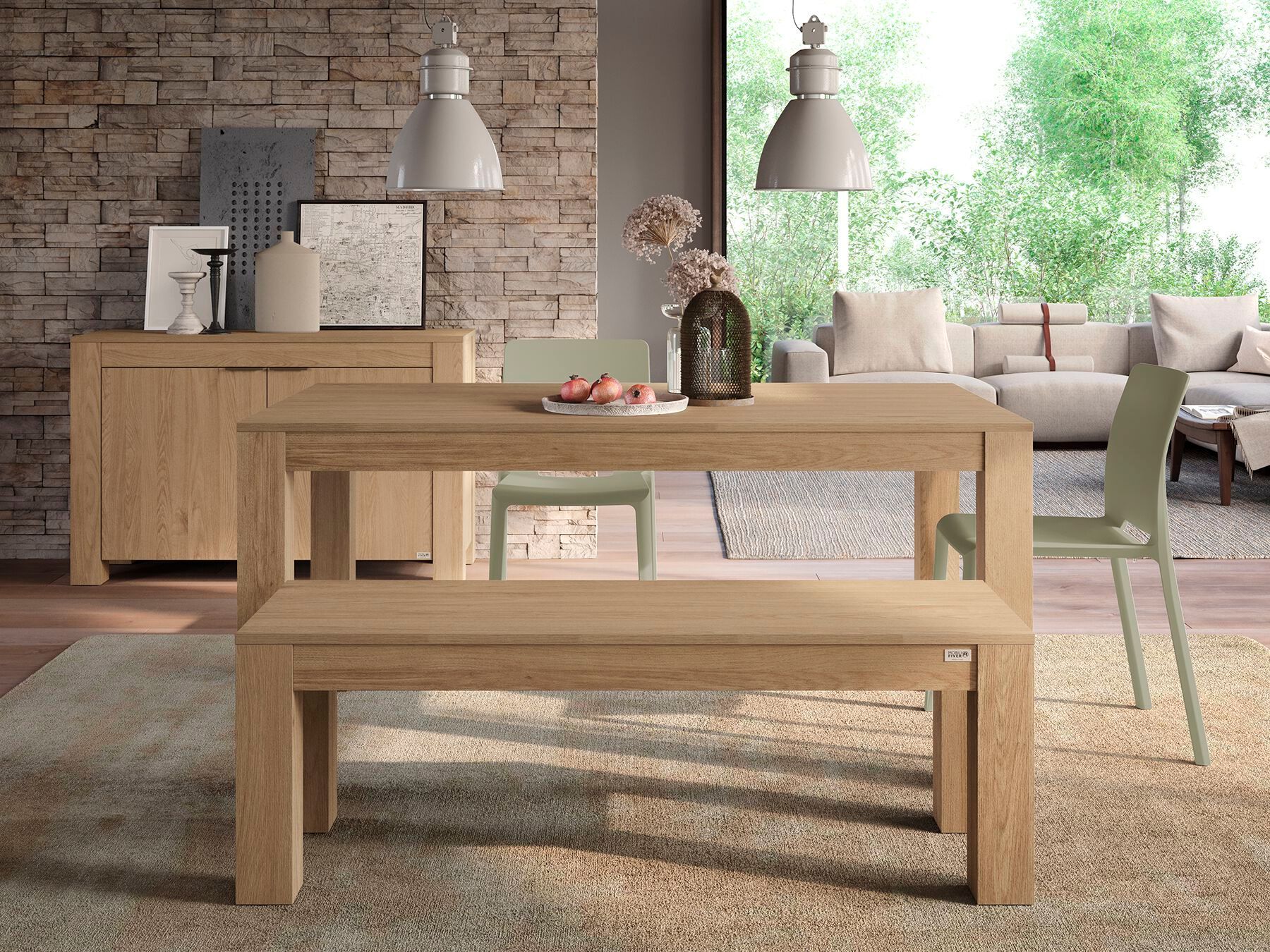 Набор столов из дуба с 2 скамейками Mobili Fiver Rachele ARCH-00061122 - Вид №7