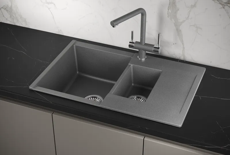 ES-7808, ГРАФИТ, кухонная мойка, кварц, ESTETICA GRANULA 7808-ST285 - Вид №1