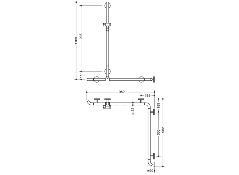 950.35.33091 Поручень для душа с выдвижным держателем для душа HEWI Greifen  - Вид №2