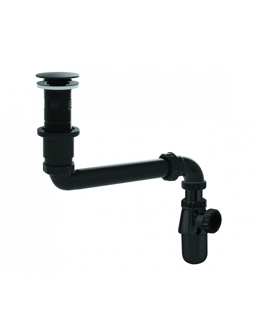 627000 005 00  Полный универсальный набор для умывальника со смещенным сифоном, трубкой и сливом, черный Valentin Чернить 