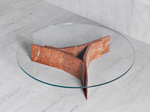 Низкий круглый журнальный столик из мрамора и стекла