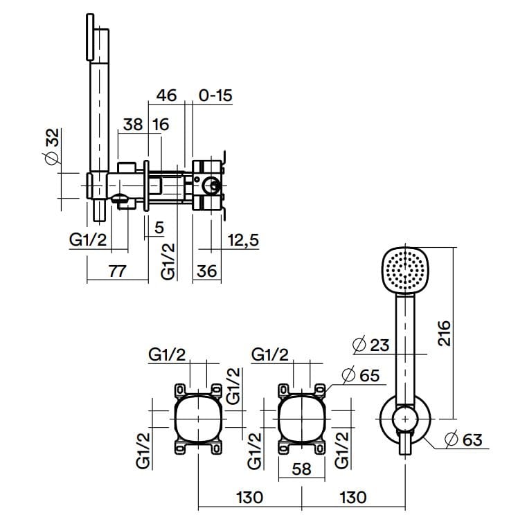 Смеситель для душа с 3 отверстиями из нержавеющей стали с ручным душем Quadrodesign супер ARCH-00027123 - Вид №2