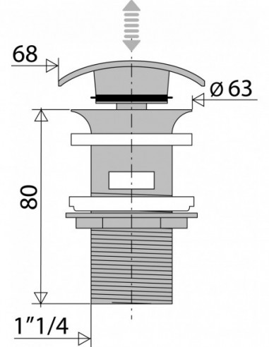 122700 000 00  Сливной вентиль Digiclic квадратный для умывальника или умывальника с переливом, h. 80 мм, хром Valentin Хром  - Вид №2
