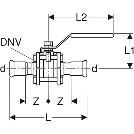 GEBERIT 92108 Шаровой кран Geberit Mapress из нержавеющей стали с рукояткой, с двумя пресс-соединениями  - Вид №2