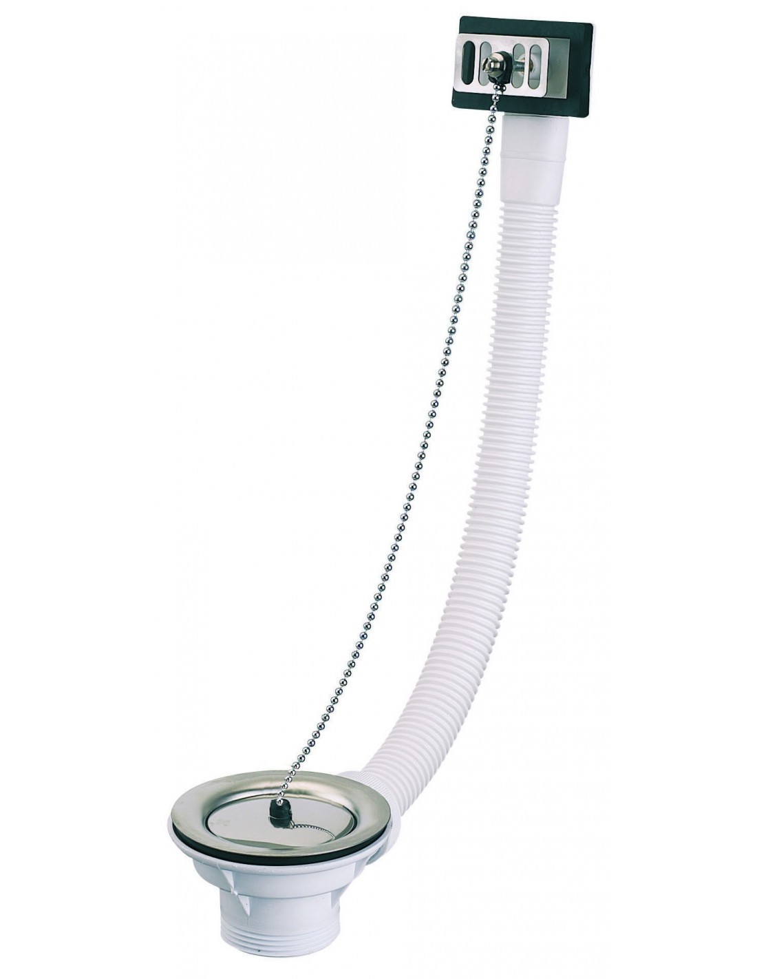 852600 000 00  Пробка для раковины с цепным ограничителем и переливом, Д. 60 мм, зажим 0/60 мм, NF, хромированная Valentin Сталь 