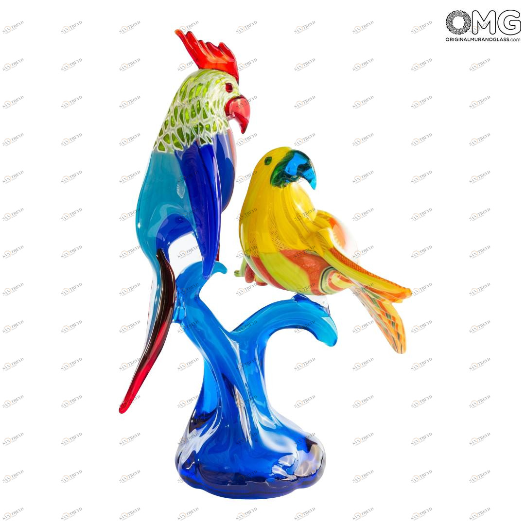 2300 ORIGINALMURANOGLASS Скульптура из муранского стекла Попугаи на ветке 26 см 