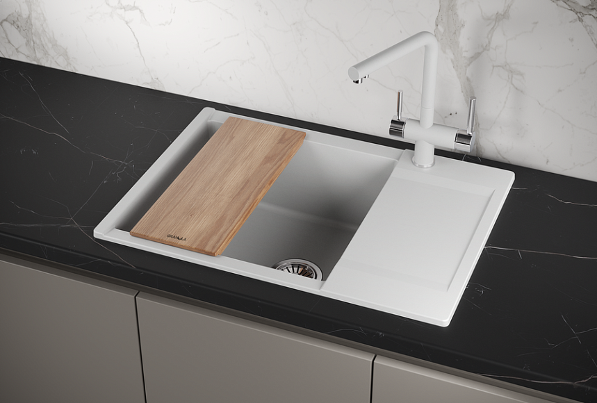 ES-7003, АРКТИК (БЕЛЫЙ), кухонная мойка, кварц, ESTETICA GRANULA 7003-ST257