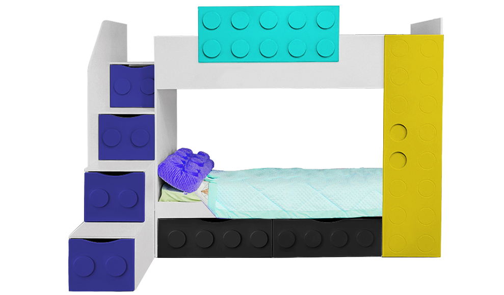 Кровать подростковая двухъярусная с 2 ящиками левая "Леголенд" МАНДАРИН ЛЕГОЛЕНД 178717 Разноцветный;белый;бежевый Santreyd  - Вид №1