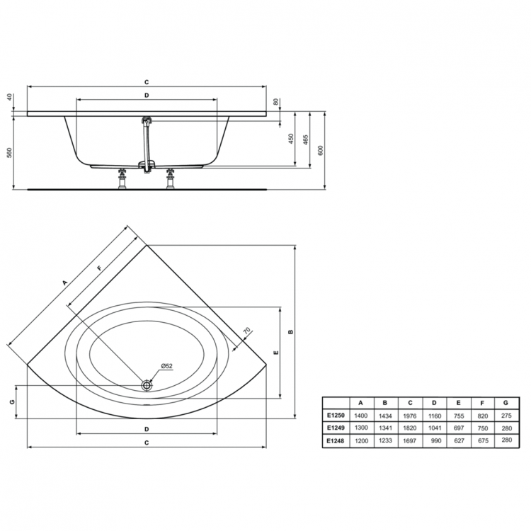E125001 Встраиваемая угловая акриловая ванна 140х140 см Ideal Standard CONNECT AIR - Вид №3