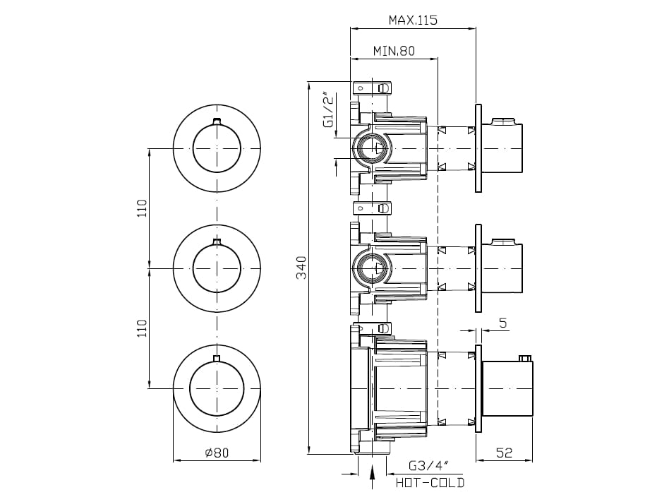 Термостатический смеситель для душа с 3 отверстиями Zucchetti Pan S ARCH-00111922 - Вид №12
