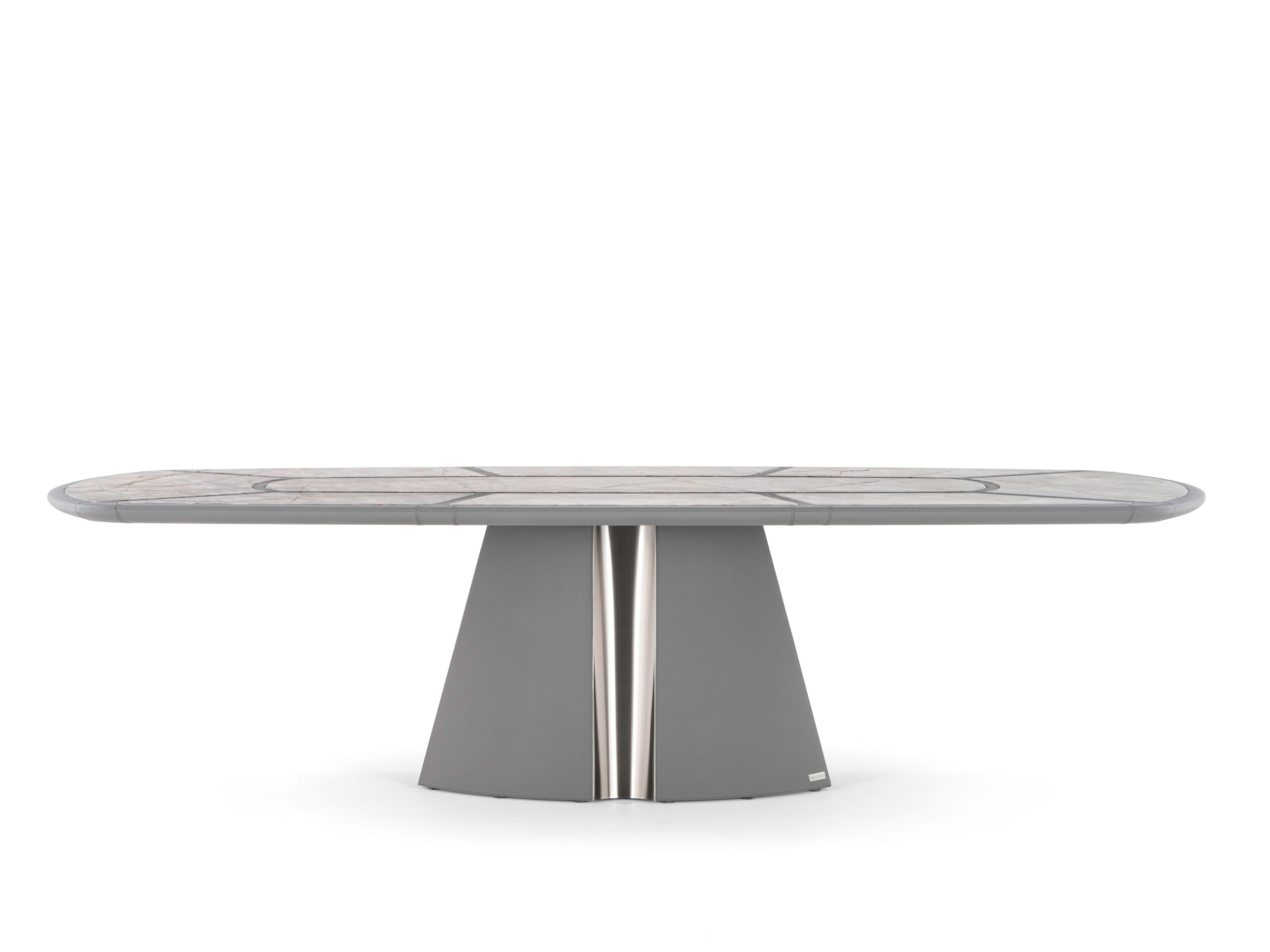 Овальный стол из кожи и стали с мраморной столешницей Visionnaire VORTEX ARCH-00062835