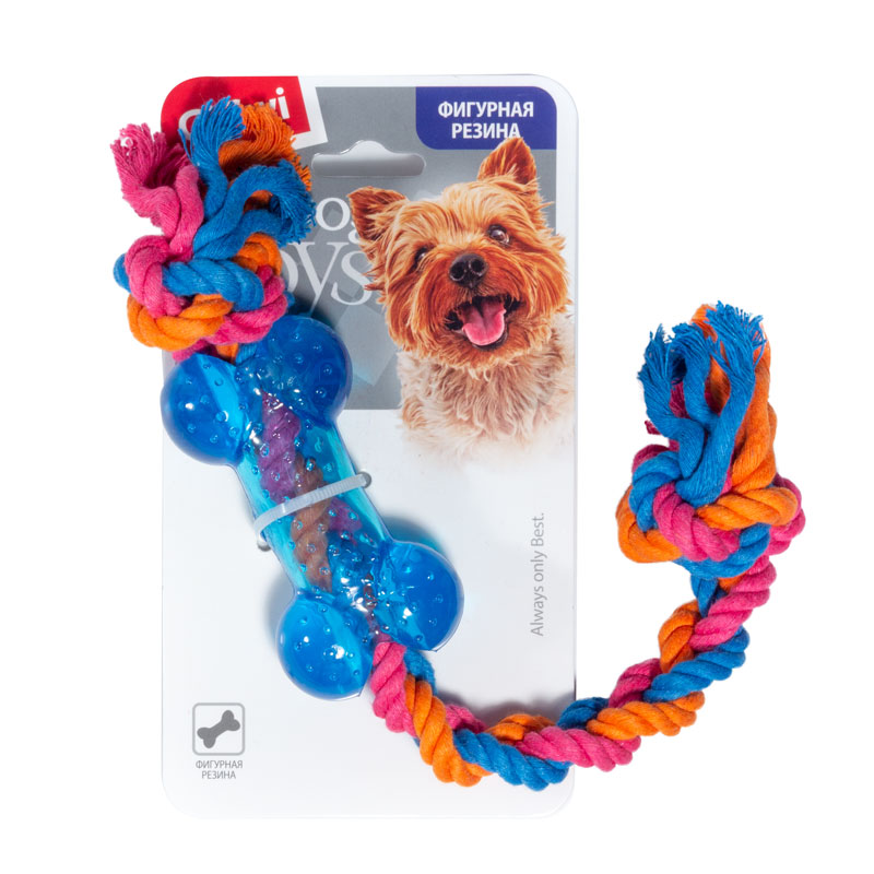 ПР0058983 Игрушка для собак Catch & Fetch Косточка на веревке резиновая малая 26см GIGWI  - Вид №1