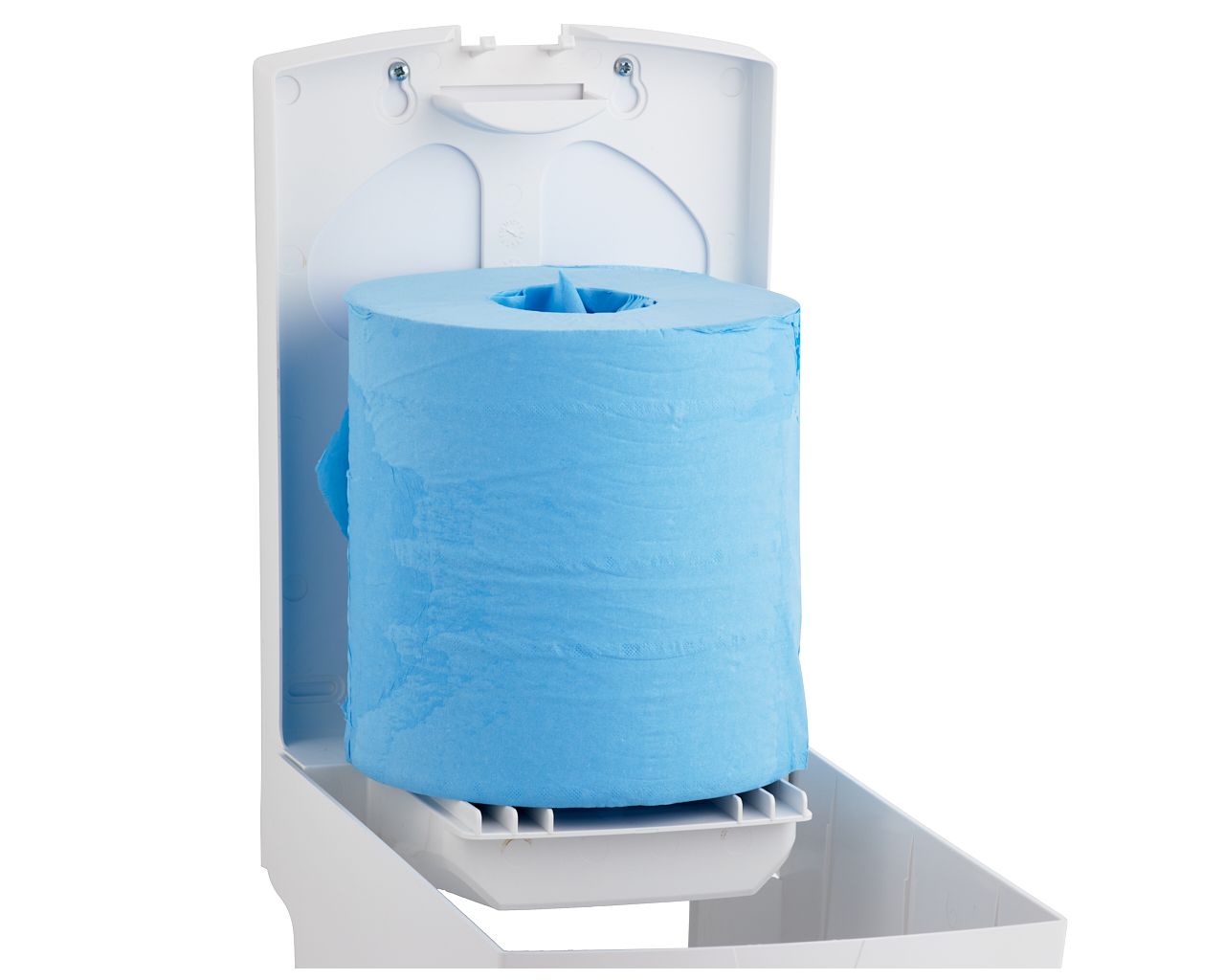 CTN101 Контейнер для бумажных полотенец в рулонах TOP MAXI, АБС-пластик, белый, синее окошко Merida  - Вид №3