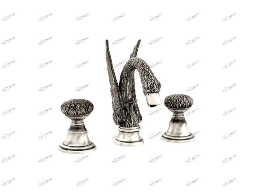 039442.000.71 Набор для раковины с тремя отверстиями Античное серебро Mestre Swan