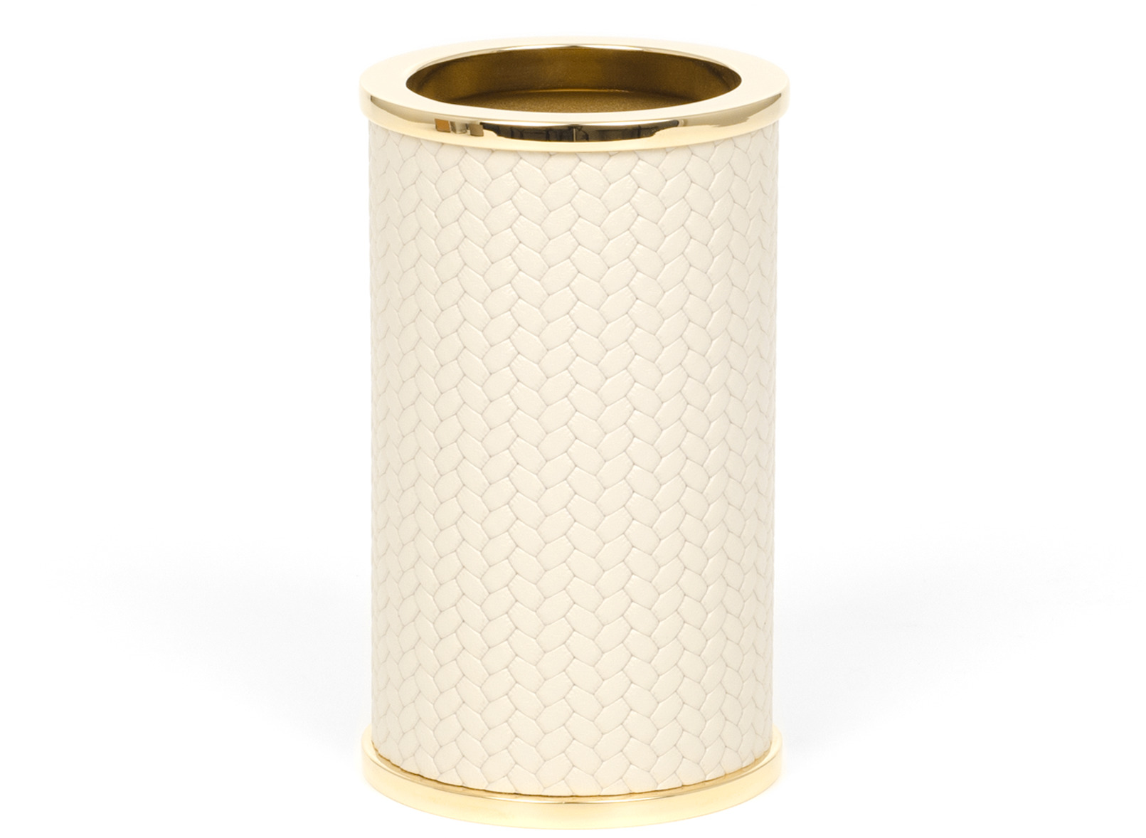 Круглый держатель зубных щеток Olimpia - Ø 6,5XH11 см / металл-отделка_золото / зернистая кожа_светло-серый