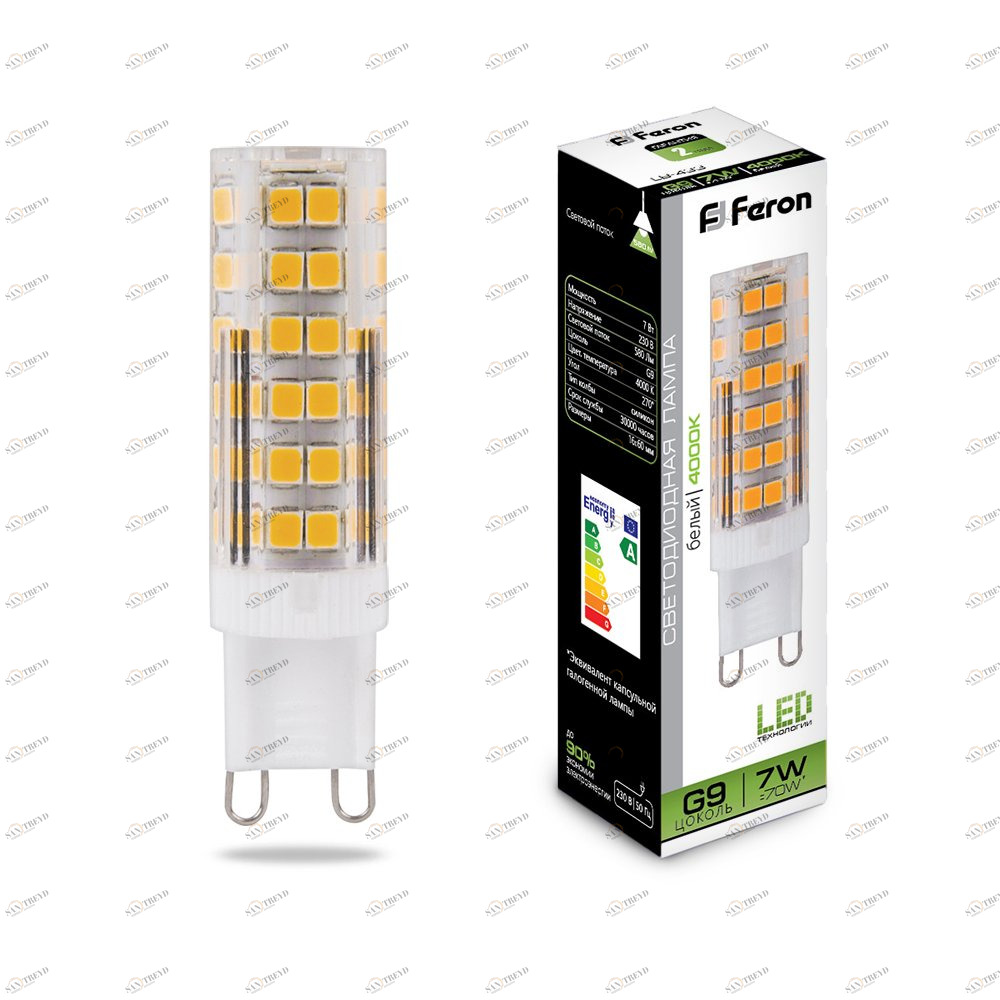Лампа светодиодная Feron G9 7W 4000K LB-433 25767 FERON  00-3956539 Прозрачный 