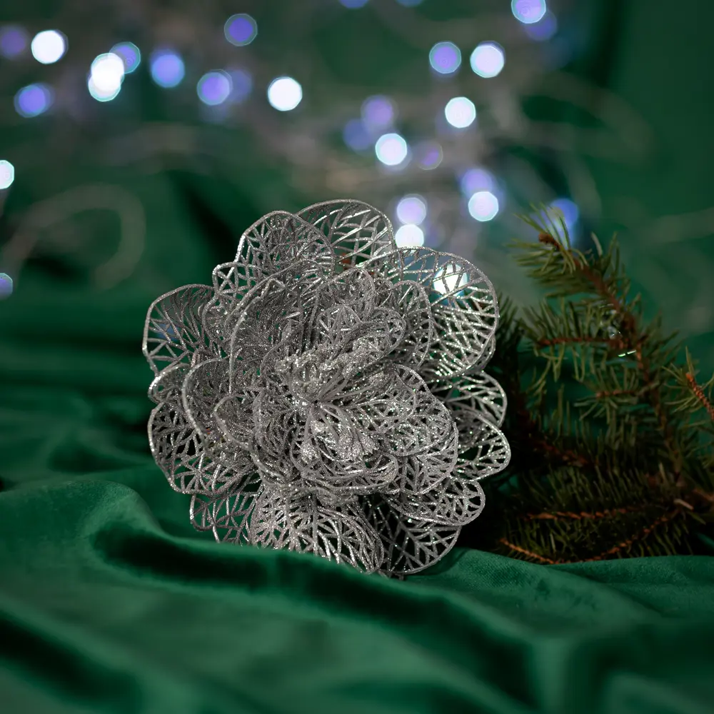 88458696 Новогоднее украшение Цветок рождественник 5x18 см цвет серебристый STLM-0960414