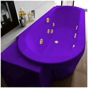 Ванна Gruppo treesse Playa V818B-DX-FZ фиолетовая с золотой фурнитурой и гидромассажем и дезинфекцией овальная угловая пристенная правая