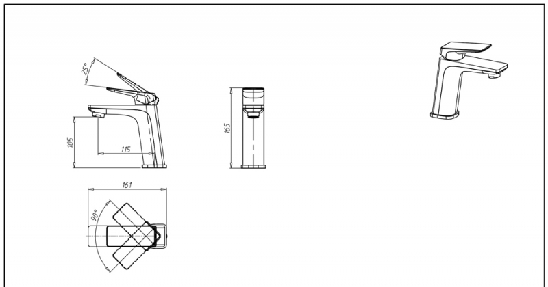 Смеситель для умывальника Frey F1368401CP-ENG bravat  - Вид №1