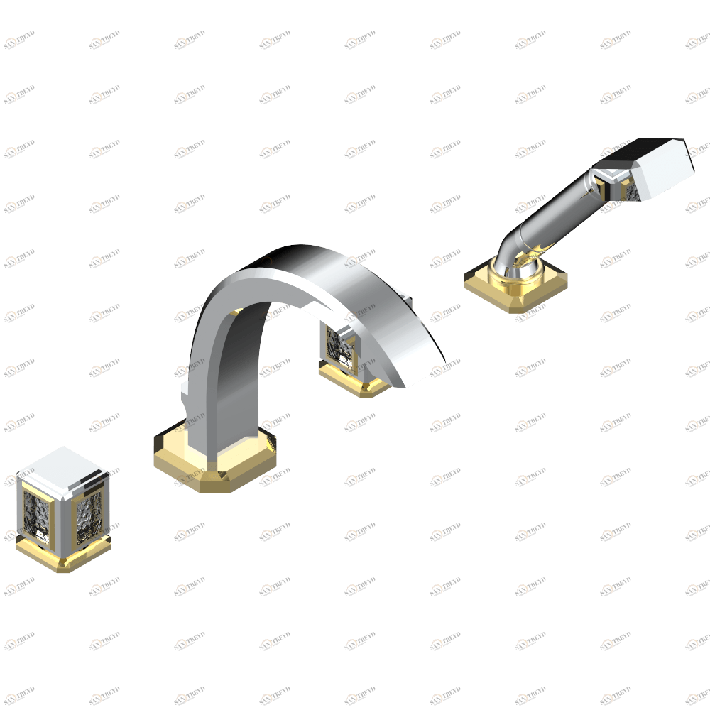 A2A-112BG Смеситель для ванны набортный на 4 отв. с изливом ГОЛИАФ Thg-paris Metropolis Хром-золото A2A 112BG CAT.A