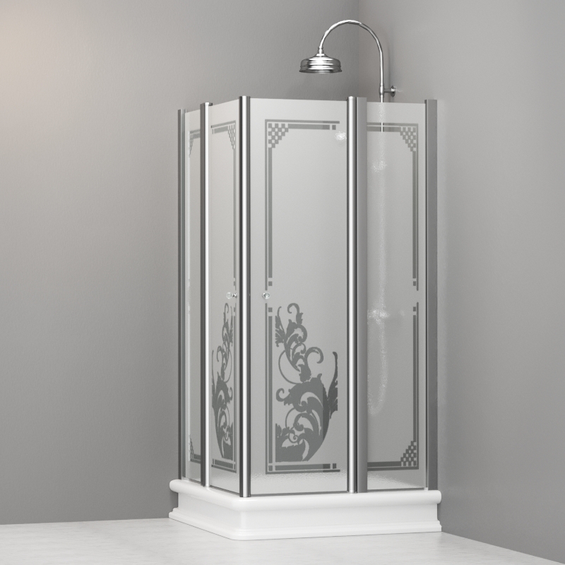 9148P0 Душевая кабинаDX/SX с двумя распашными дверьми и неподвижными элементами для душевого поддона квадрат 100x100, цвет Хромированный Kerasan RETRO Италия 