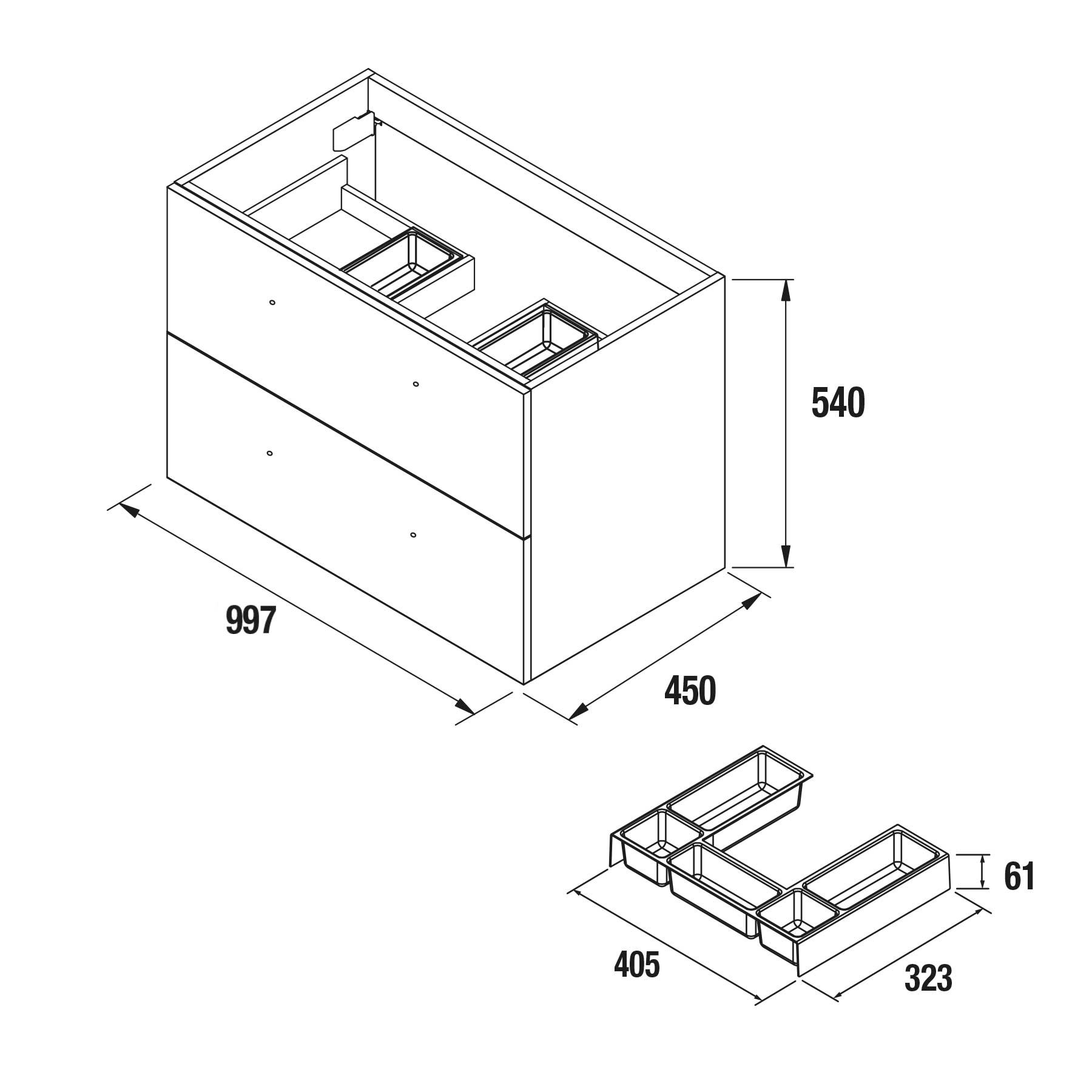 23275 SALGAR Мебель для умывальника FUSSION CHROME 1000 2 ящика GLOSS WHITE 997 x 540 x 450 мм Глянцевый белый - Вид №3