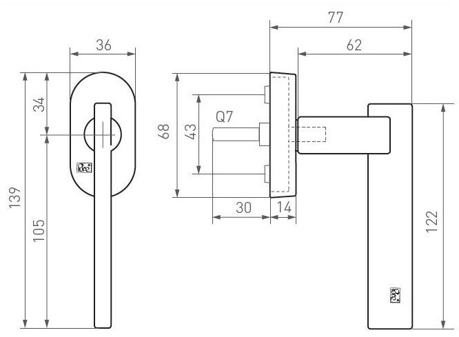 Dauby Металлическая оконная ручка Pure® 16918 - Вид №1