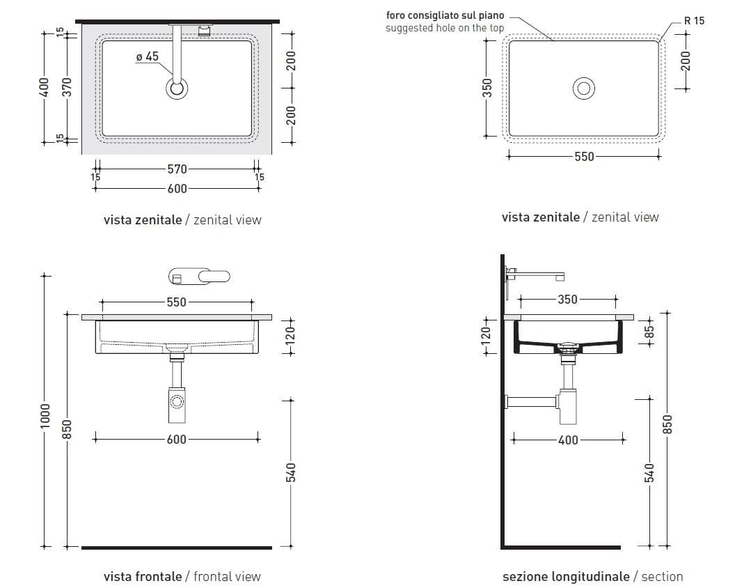 Керамическая прямоугольная раковина Ceramica Flaminia Monowash Miniwash Fly ARCH-00007941 - Вид №1