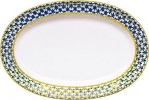 84865 Императорский фарфоровый завод Блюдо овальное ИФЗ Кобальтовая сетка, Молодёжная, 35см, фарфор Фарфор твердый