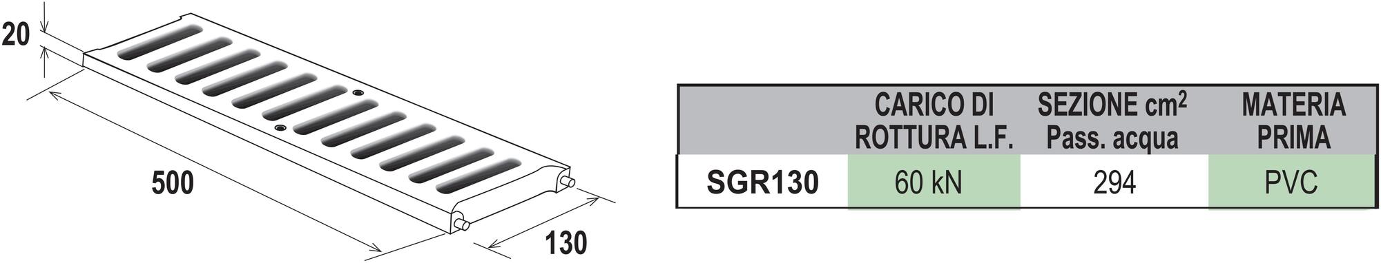 First Corporation Серая решетка подъездной дорожки из ПВХ для канала First plast Sgr130g - Вид №1