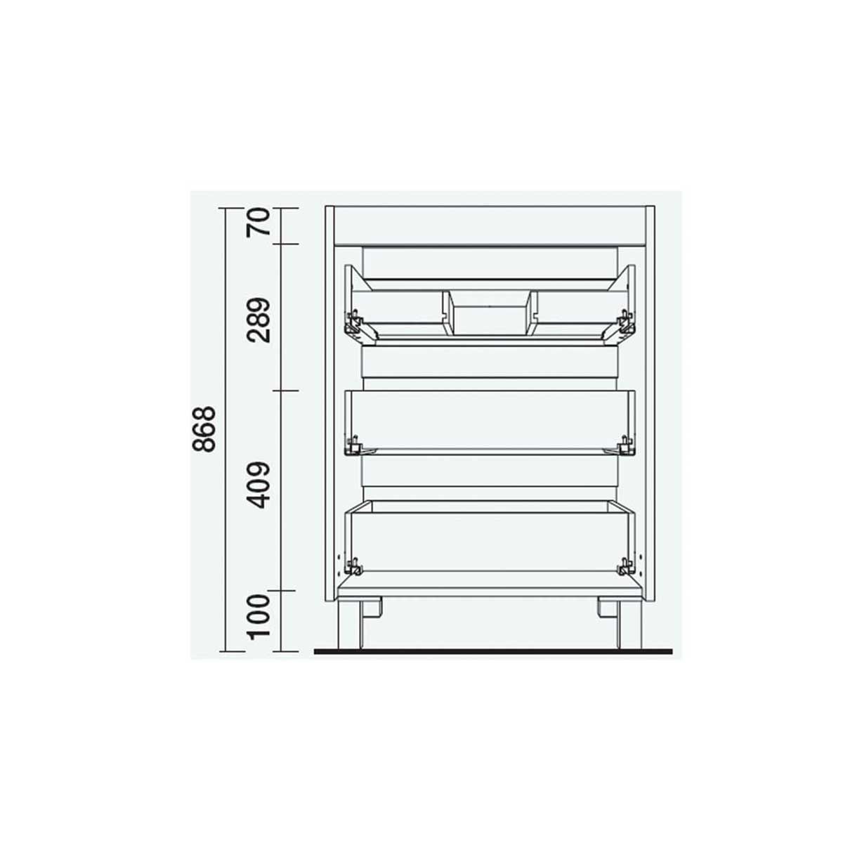 26559 SALGAR Мебель для умывальника FUSSION LINE 700 3 ящика GLOSS WHITE 697 x 868 x 450 мм Глянцевый белый - Вид №3