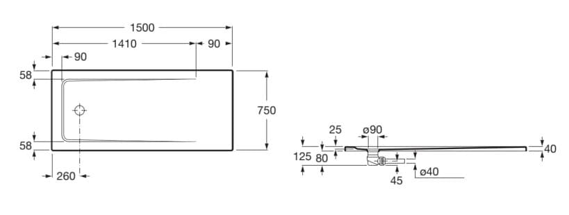 Прямоугольный акриловый ультра-плоский поддон для душа Roca Terran-N ARCH-00071801 - Вид №9