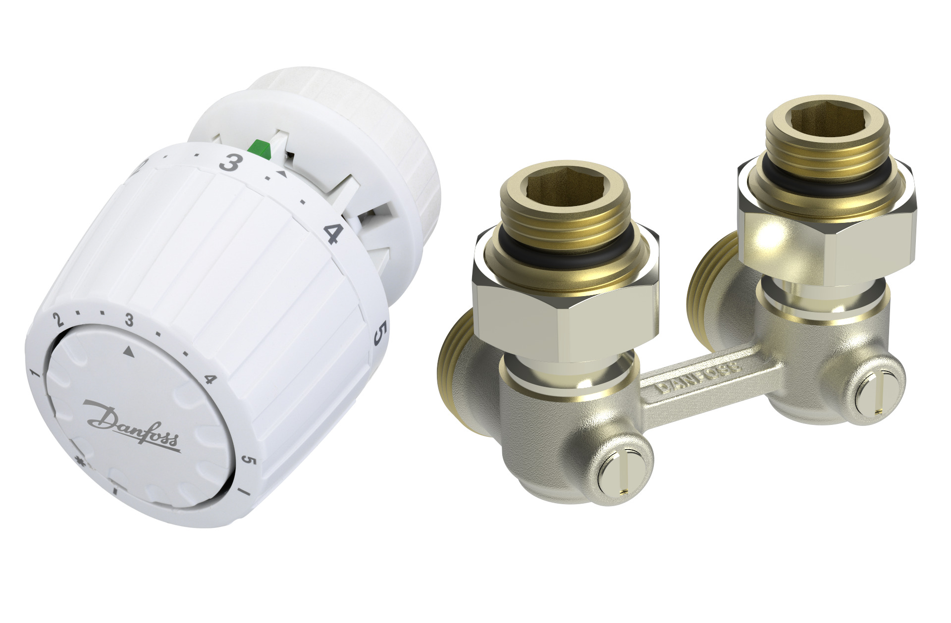 Danfoss Комплект RLV-KB/RTR 7090 для радиаторов с нижним подключением RLV-KB 20 + RTR 7090, 3/4 Прямой 013G7223  - Вид №2
