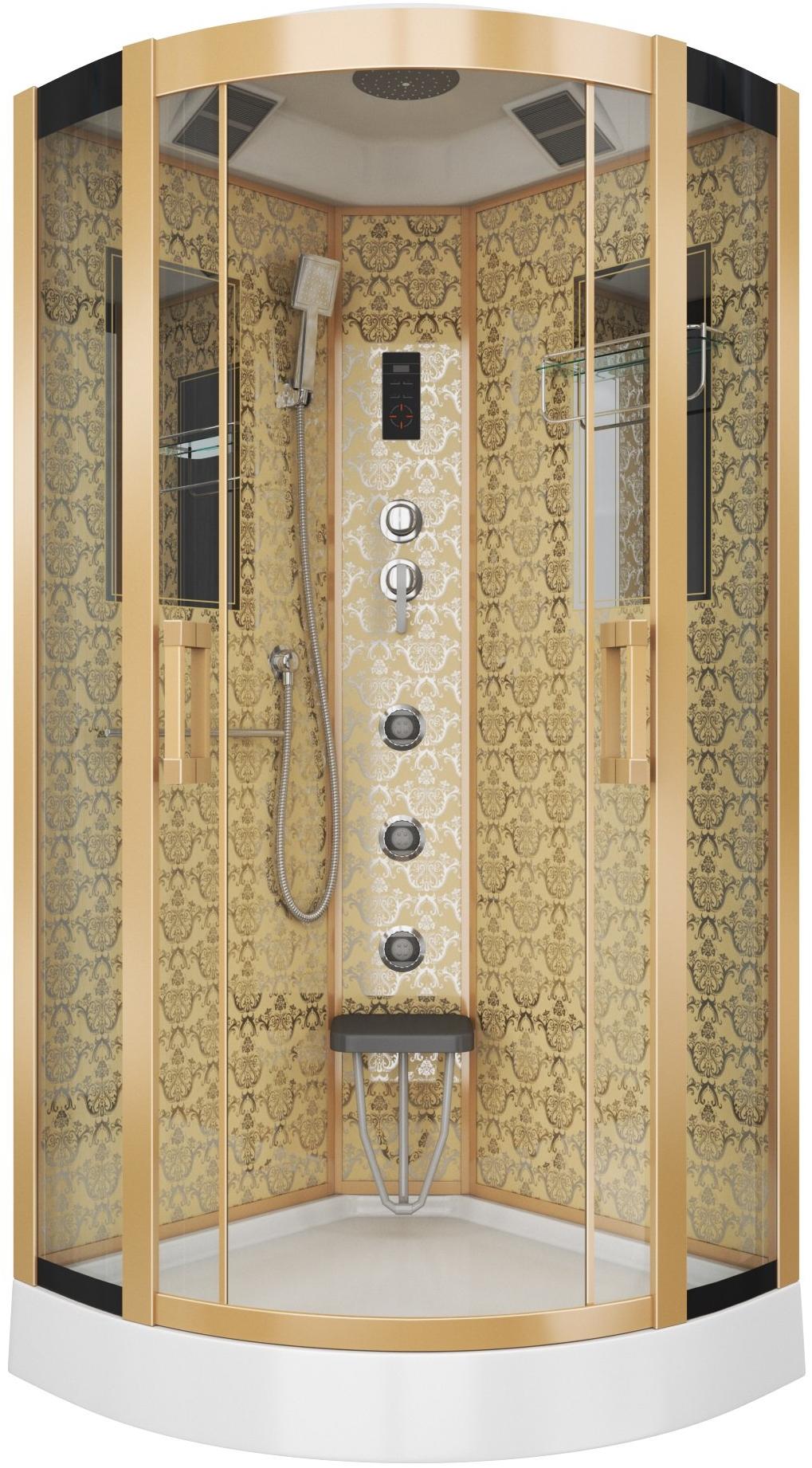 Душевая кабина NG-7715G (900x900х2150) низкий поддон стенки ЗОЛОТО Niagara Luxe