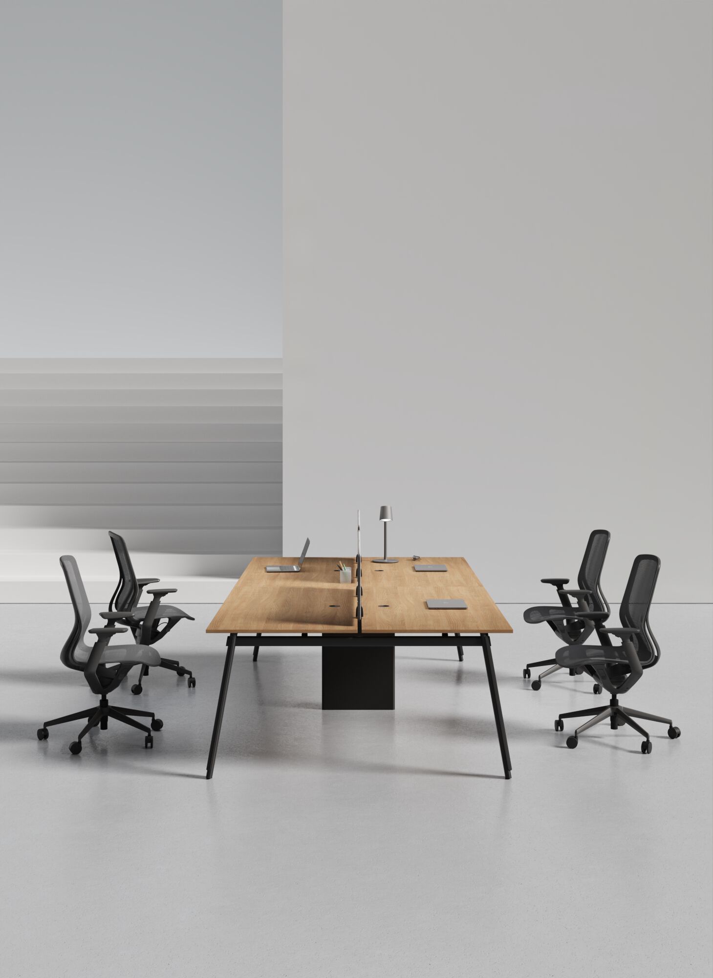 Многоуровневая рабочая станция из МДФ с звукопоглощающими перегородками WORKSPACE AVA 4 FACE TO FACE ARCH-00020434