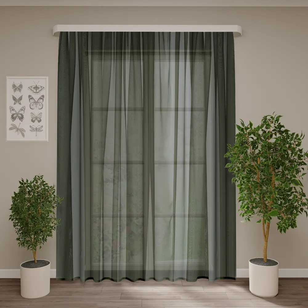 INSPIRE Polyone Forest - Тёмно-зелёный тюль на ленте 300×280 см 89297638 STLM-1496909