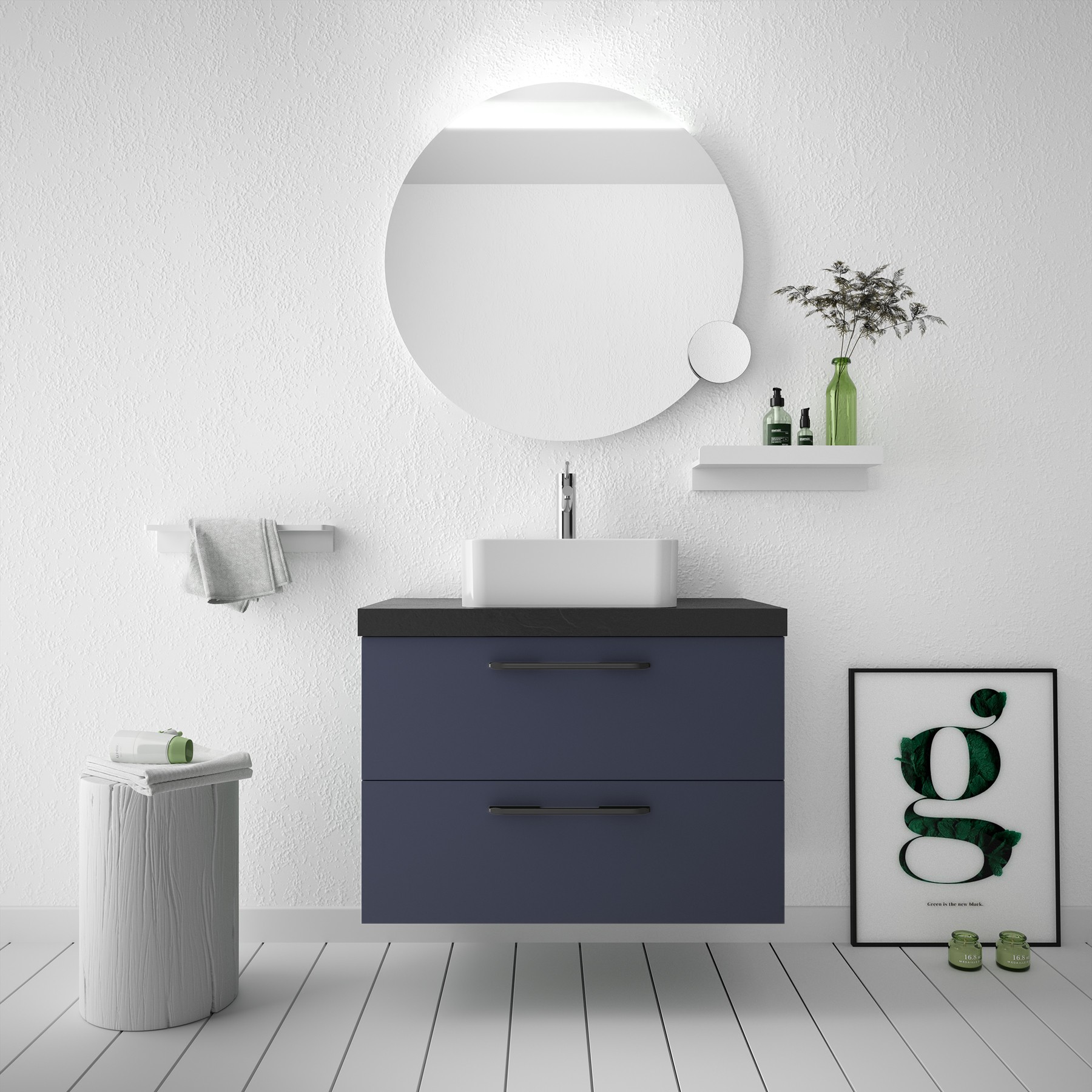 81712 SALGAR Мебель для умывальника FUSSION CHROME 800 2 ящика NIGHT BLUE 797 x 540 x 450 мм Синяя ночь